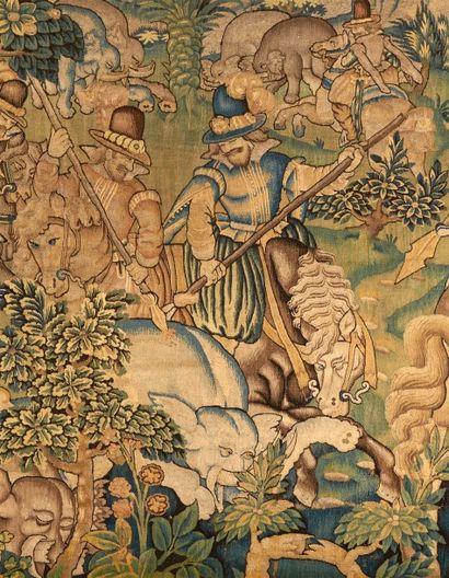 LA CHASSE À L'ELÉPHANT Tapisserie française,...