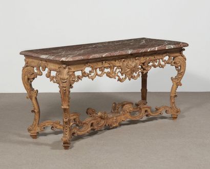 CONSOLE en bois doré mouluré et sculpté de...