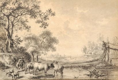 Ecole fin XVIIIe
Vaches et personnages aux...