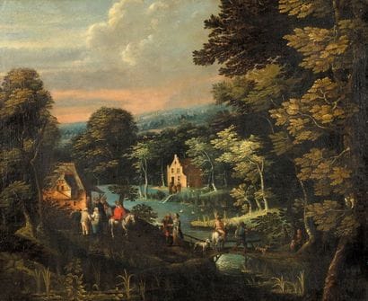 Ecole flamande vers 1620, suiveur de Vinckboons.
Cavaliers...