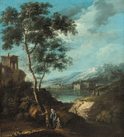 Ecole italienne du XVIIIe siècle.
Promeneurs...