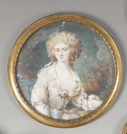 Miniature ronde sur ivoire : Portrait de...