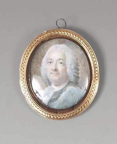 Miniature ovale sur ivoire : Portrait d'homme...