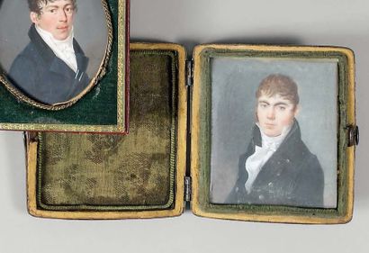 Miniature rectangulaire sur ivoire : Portrait...