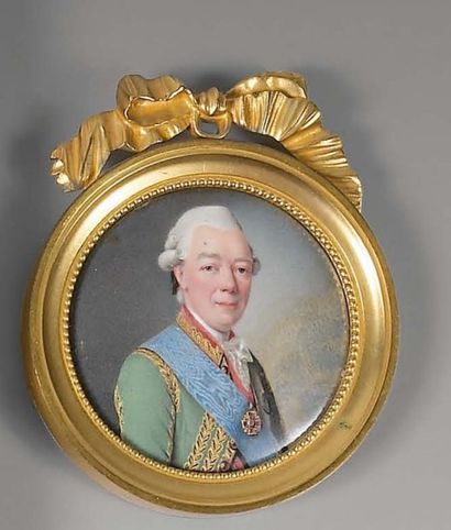 Miniature ronde émaillée polychrome figurant...