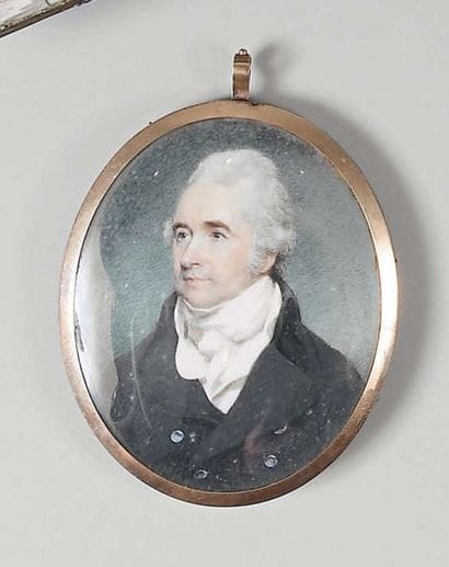 Miniature ovale sur ivoire : Portrait d'homme...