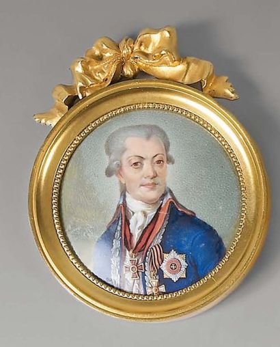 Miniature ronde émaillée polychrome figurant...
