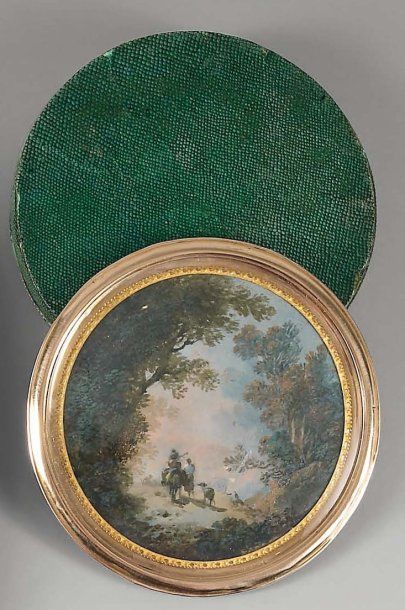 Miniature ronde représentant un paysage animé...
