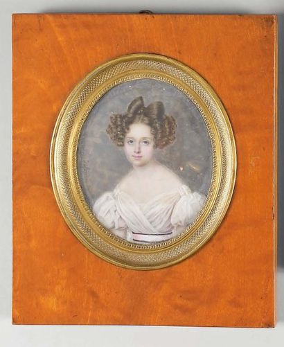 Miniature ovale sur ivoire : Portrait de...