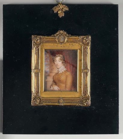 Miniature rectangulaire sur ivoire figurant...