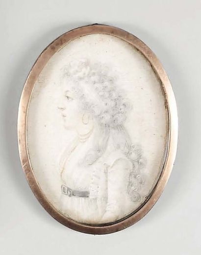 Miniature ovale sur ivoire : Portrait de...