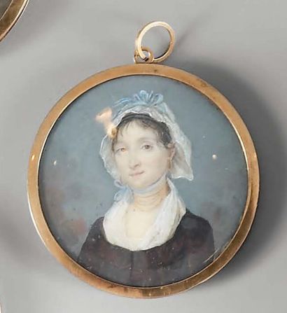 Miniature ronde sur ivoire : Portrait de...