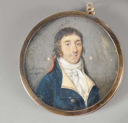 Miniature ronde sur ivoire : Portrait d'homme...