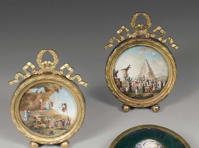 Deux rares Miniatures rondes formant pendants...