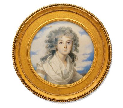 Miniature ronde sur ivoire figurant une jeune...