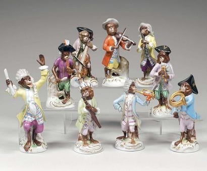 Allemagne. Suite de neuf singes musiciens....