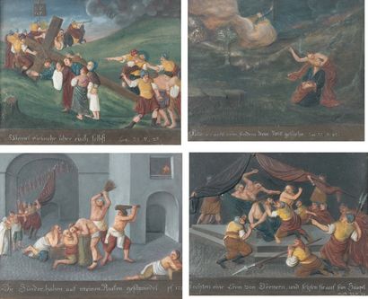 Suite de quatre bas-relief s en plâtre peint...