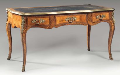 Bureau plat de forme galbée en placage de...