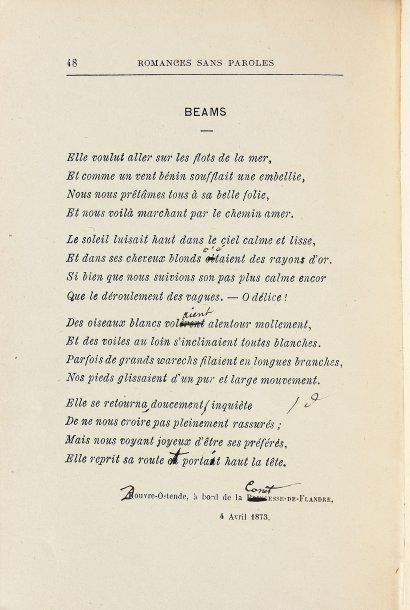 VERLAINE, Paul.
omances sans paroles Sens,...