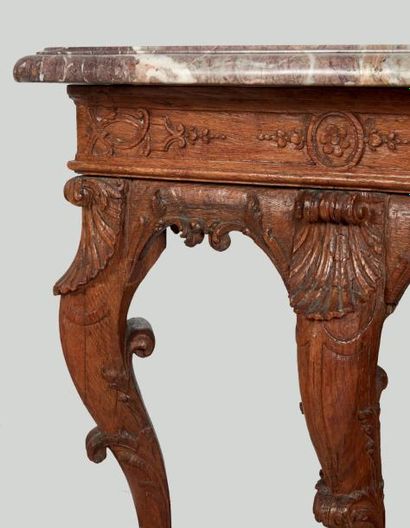 IMPORTANTE CONSOLE D'APPLIQUE en chêne mouluré...