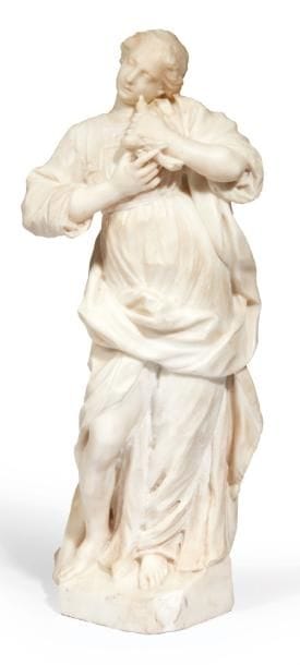 JEUNE FILLE À LA COLOMBE en marbre sculpté...