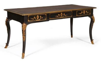 BUREAU PLAT en poirier et placage de fruitier...