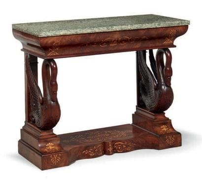 CONSOLE en acajou et placage de ronce d'acajou...