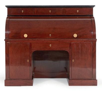 BUREAU À CYLINDRE en placage d'acajou et...