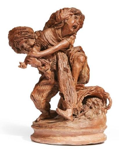 GROUPE sculpté en terre cuite représentant...