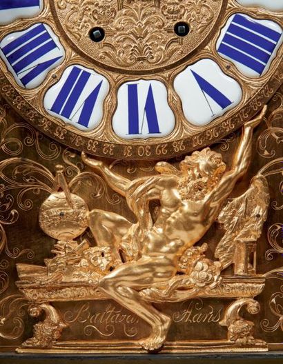 CARTEL en marqueterie de type Boulle de laiton...