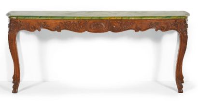CONSOLE D'APPLIQUE en chêne. Quatre pieds...