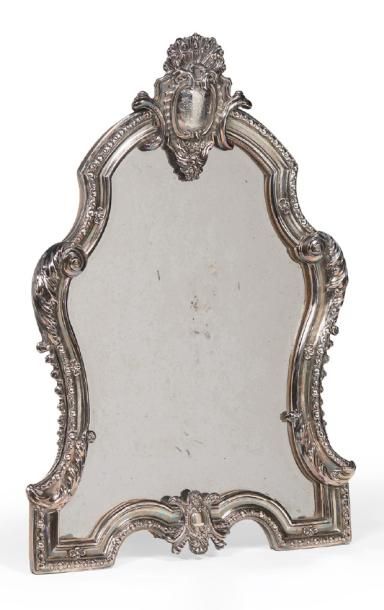 MIROIR DE TOILETTE A POSER en argent et sa...