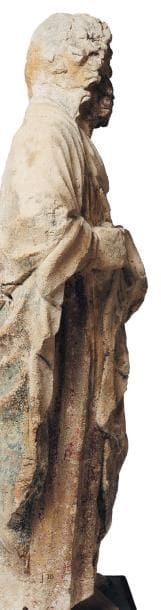 Saint en pierre calcaire sculptée. Dos creusé....