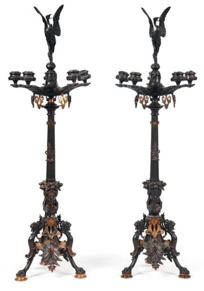 Paire de candélabres à cinq branches de lumières...