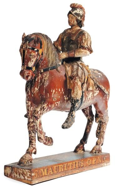 Saint Maurice à cheval en bois sculpté en...