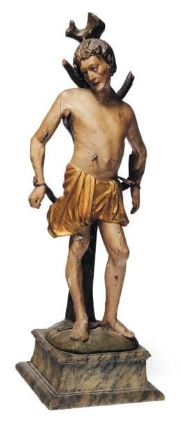 Saint Sébastien en bois sculpté en ronde-bosse,...
