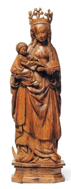 Vierge à l'enfant en chêne sculpté. Dos plat....