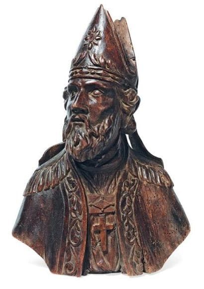 Buste d'un saint Evêque en bois sculpté en...