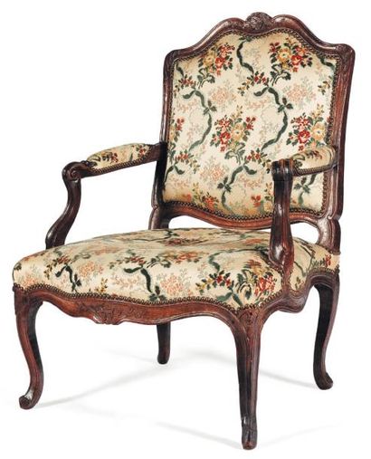 Fauteuil en hêtre teinté à dossier plat et...