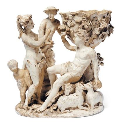 Groupe en céramique vernissée. XVIIIe siècle...