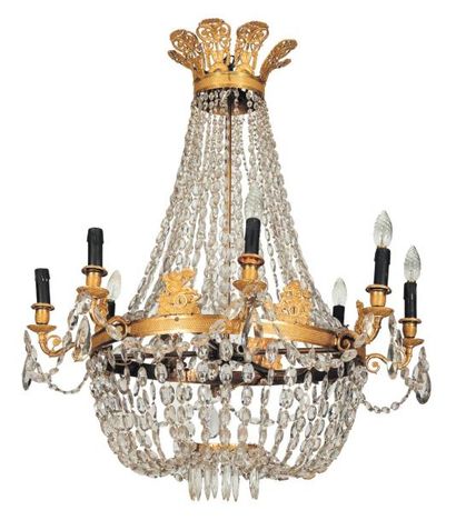 Lustre corbeille à décors de bronzes ciselés...