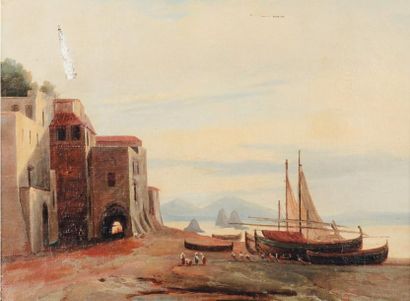ECOLE ITALIENNE DU XIXe SIÈCLE
Côte napolitaine,...