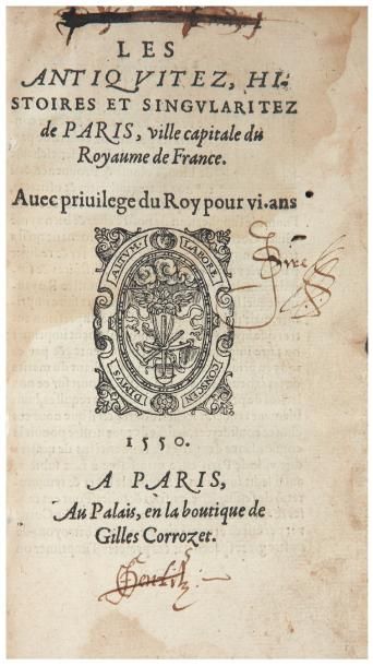 CORROZET (Gilles)
Les Antiquitez, histoires...