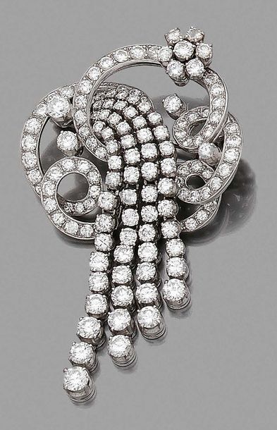 BROCHE GERBE en or gris 18K (750), sertie...