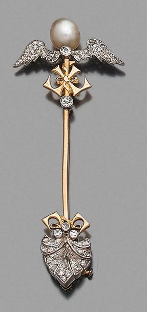 EPINGLE DE JABOT en or 18K (750), ornée d'un...