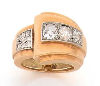 BAGUE ROULEAU en or 18K (750), asymétrique,...