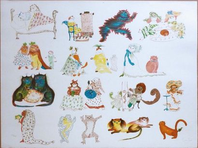 Léonor FINI (1908-1996)
29 chats et un oiseau,...