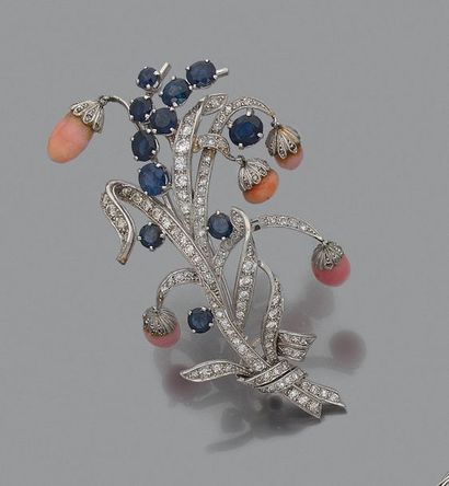 BROCHE GERBE en platine et or gris 18K (750)...