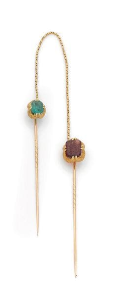 DEUX ÉPINGLES À CRAVATE en or jaune 18K (750)...