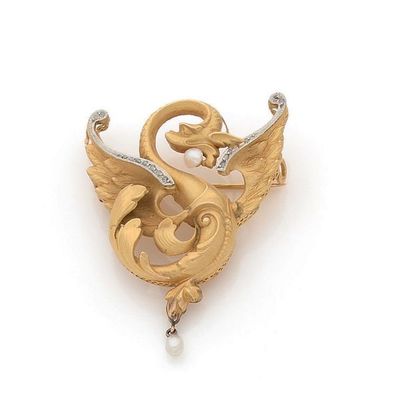 BROCHE-PENDENTIF en or jaune et gris 18K...